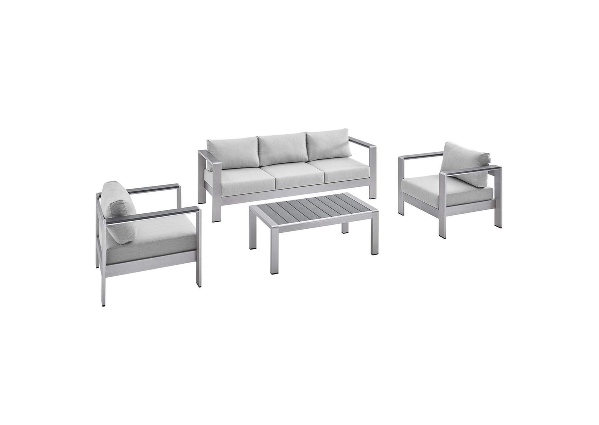 EEI-4316-SLV-GRY-SET Shore 4 Piece Sunbrella® Fabric Outdoor Patio Aluminum Set By Modway
