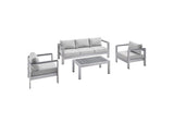 EEI-4316-SLV-GRY-SET Shore 4 Piece Sunbrella® Fabric Outdoor Patio Aluminum Set By Modway