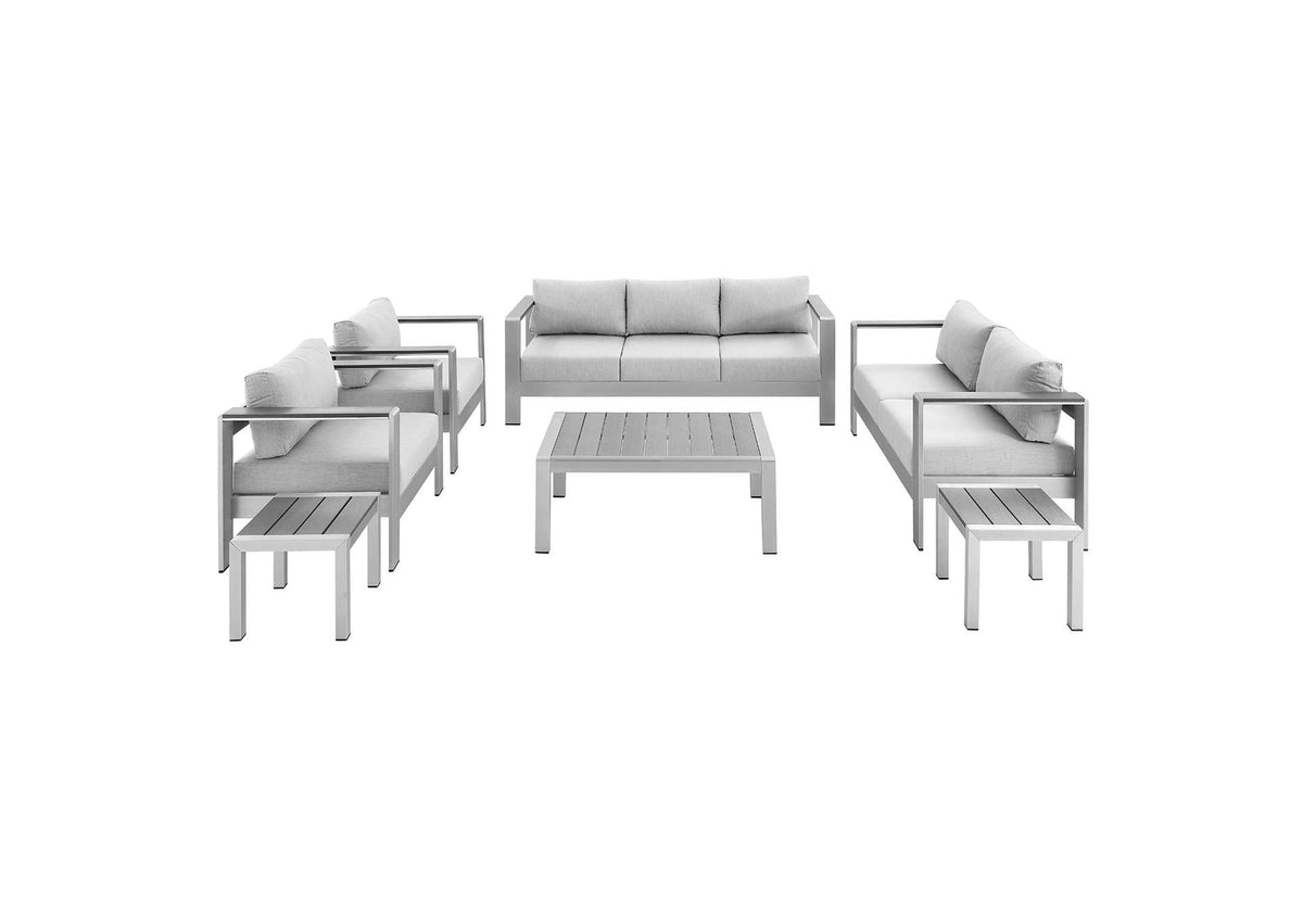 EEI-4322-SLV-GRY-SET Shore 7 Piece Sunbrella® Fabric Outdoor Patio Aluminum Set By Modway