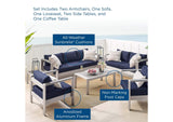 EEI-4322-SLV-NAV-SET Shore 7 Piece Sunbrella® Fabric Outdoor Patio Aluminum Set By Modway