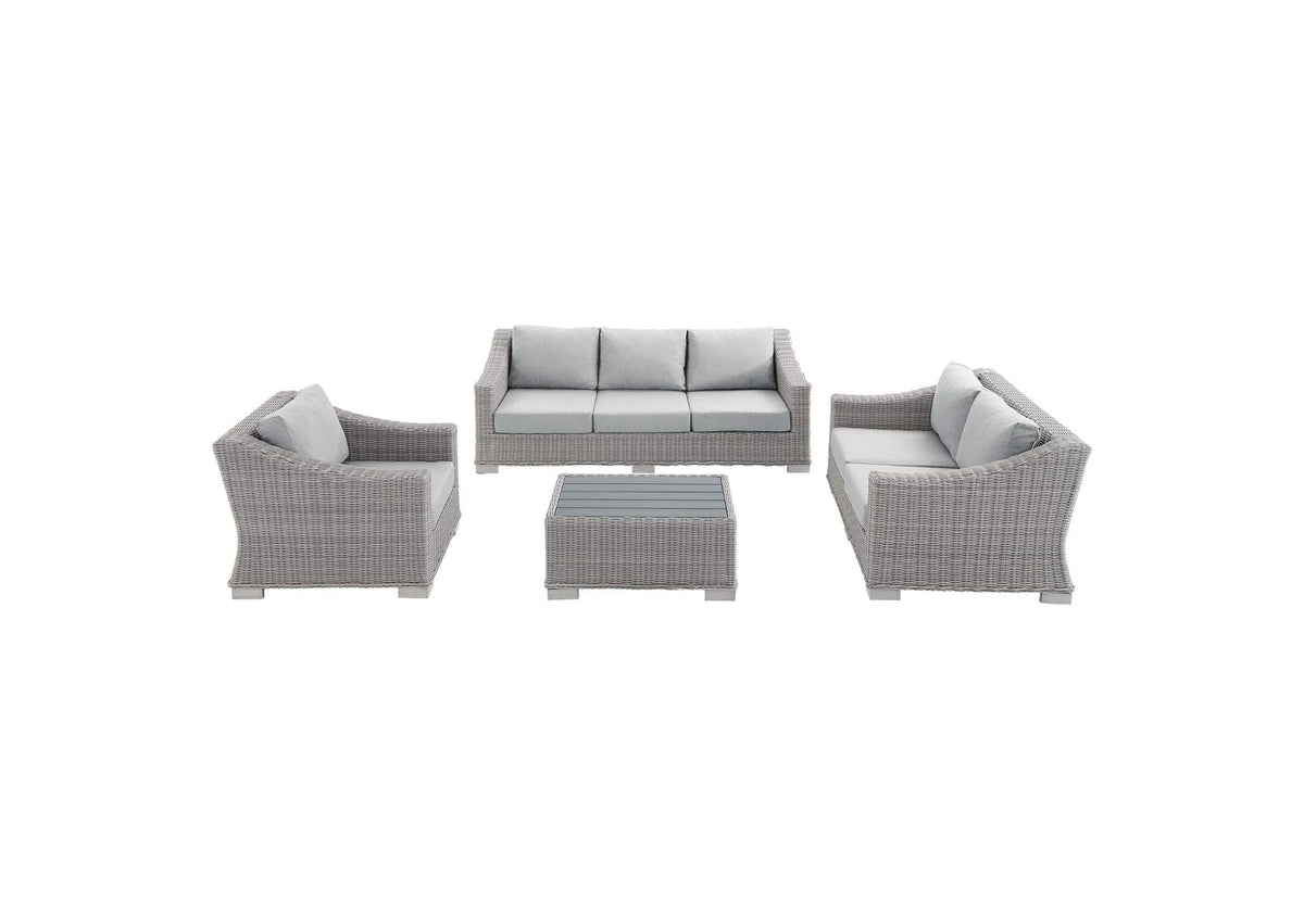 EEI-4355-LGR-GRY Conway 4-Piece Sunbrella® Outdoor Patio Wicker Rattan Furniture Set By Modway