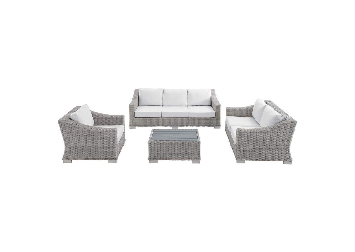 EEI-4355-LGR-WHI Conway 4-Piece Sunbrella® Outdoor Patio Wicker Rattan Furniture Set By Modway