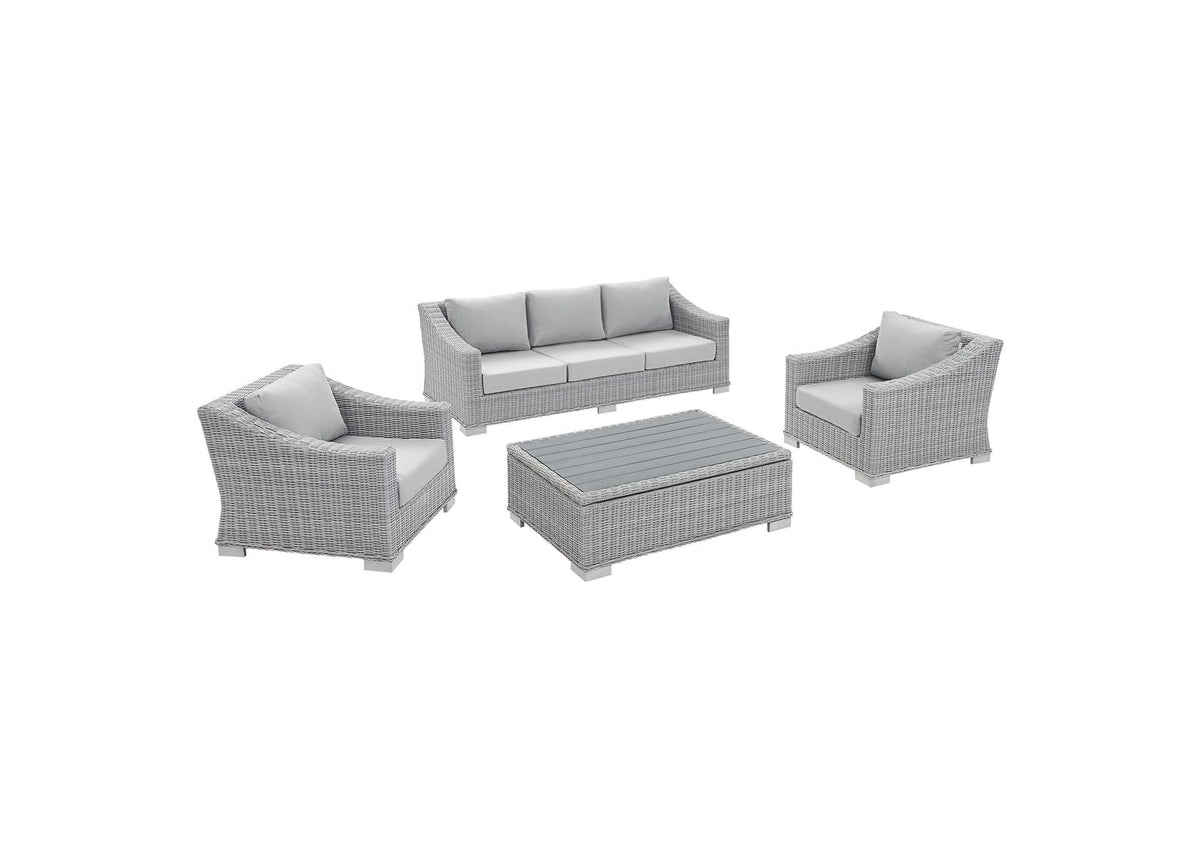 EEI-4359-LGR-GRY Conway 4-Piece Sunbrella® Outdoor Patio Wicker Rattan Furniture Set By Modway