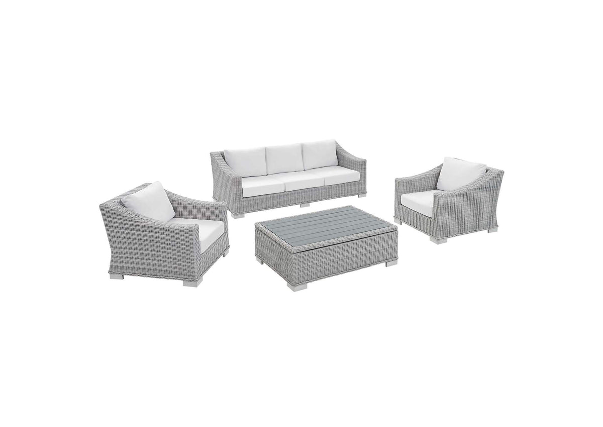EEI-4359-LGR-WHI Conway 4-Piece Sunbrella® Outdoor Patio Wicker Rattan Furniture Set By Modway