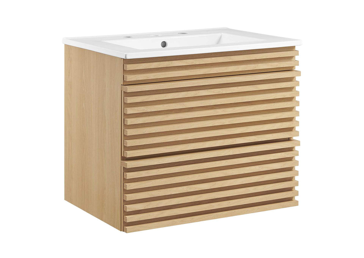EEI-4433-OAK-WHI Render 24" Wall-Mount Bathroom Vanity By Modway