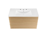 EEI-4436-OAK-WHI Render 36" Wall-Mount Bathroom Vanity By Modway
