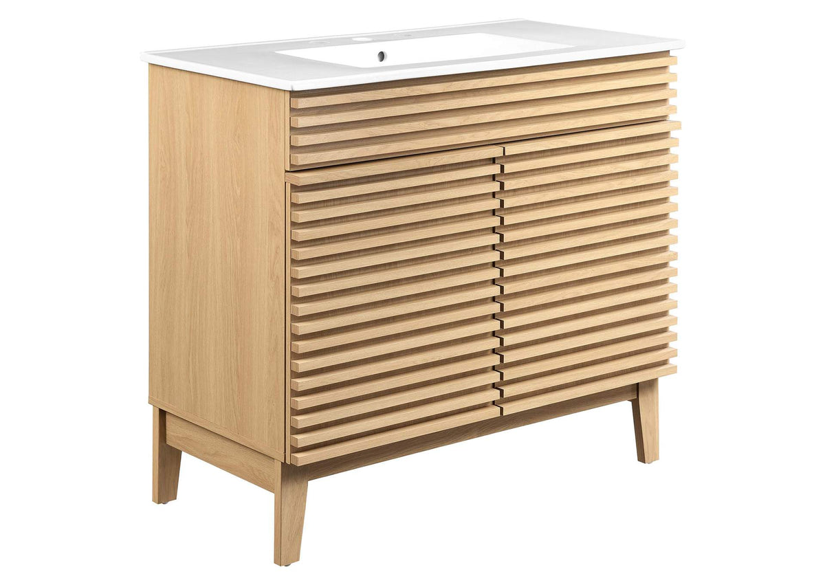EEI-4437-OAK-WHI Render 36" Bathroom Vanity By Modway