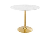 EEI-4549-GLD-WHI Verne 35" Artificial Marble Dining Table By Modway