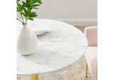 EEI-4549-GLD-WHI Verne 35" Artificial Marble Dining Table By Modway