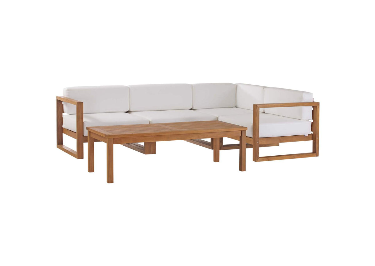 EEI-4619-NAT-WHI-SET Upland 5 Piece Outdoor Patio Teak Wood Sectional Sofa Set By Modway