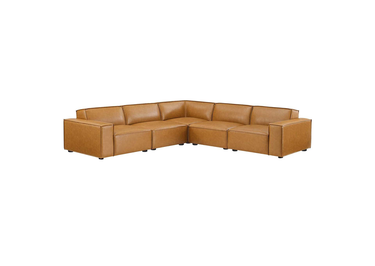 EEI-4712-TAN Restore 5 Piece Vegan Leather Sectional Sofa By Modway