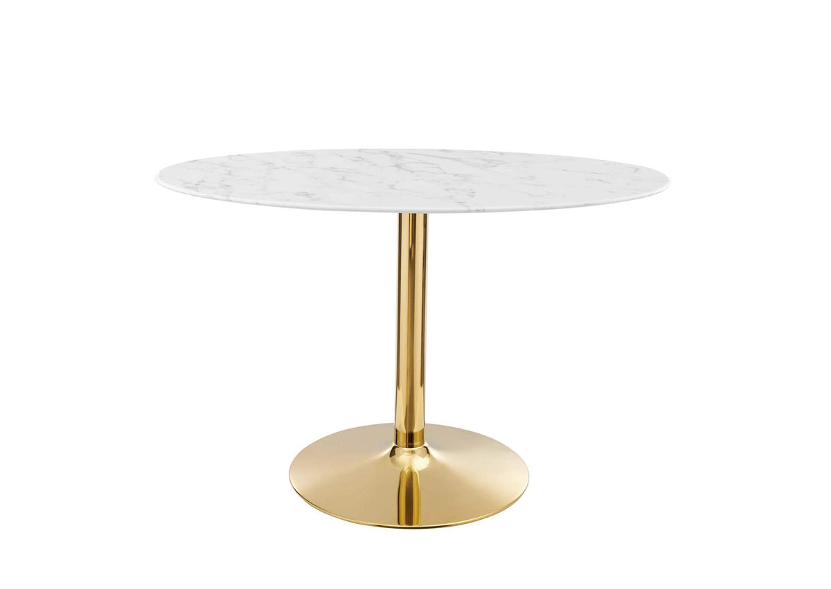 EEI-4752-GLD-WHI Verne 48" Oval Artificial Marble Dining Table By Modway