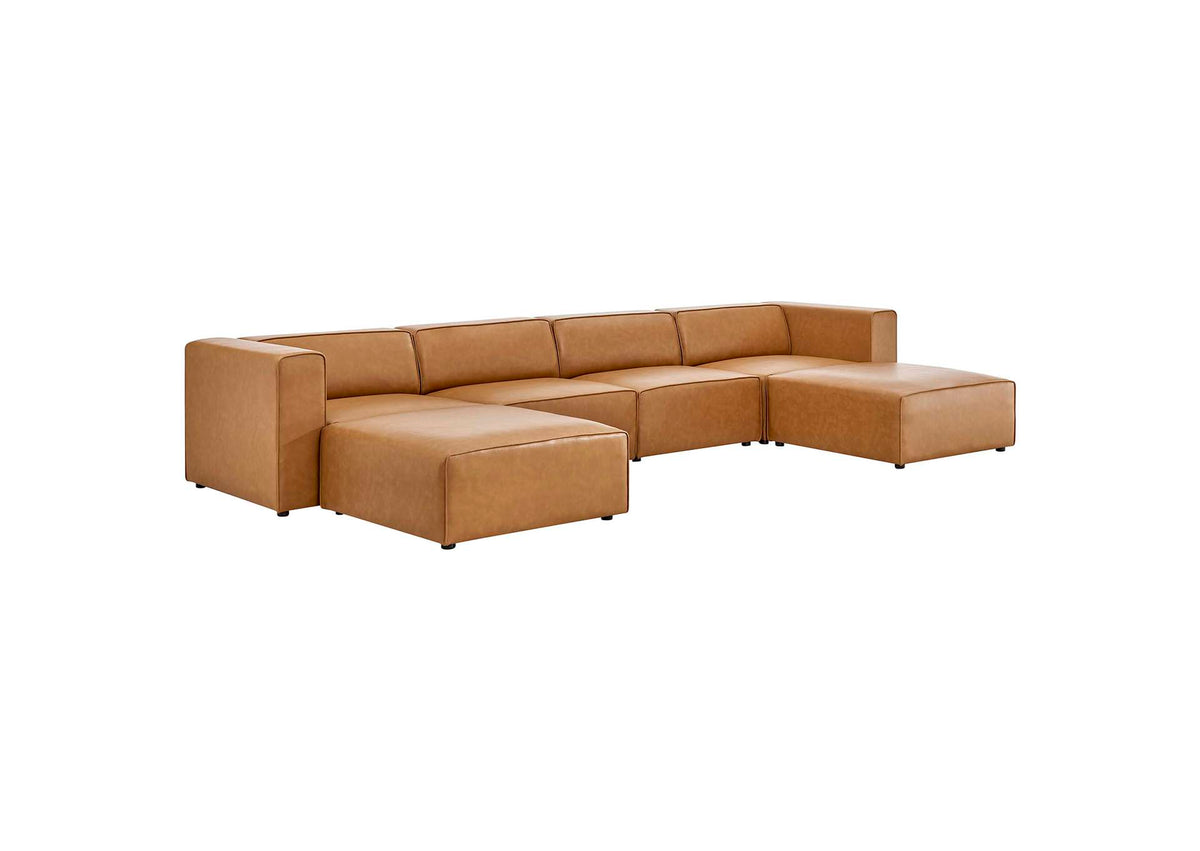 EEI-4794-TAN Mingle 4-Piece Vegan Leather Sofa And 2 Ottomans Set By Modway
