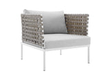 EEI-4954-TAN-GRY Harmony Sunbrella® Basket Weave Outdoor Patio Aluminum Armchair By Modway