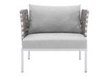 EEI-4954-TAN-GRY Harmony Sunbrella® Basket Weave Outdoor Patio Aluminum Armchair By Modway
