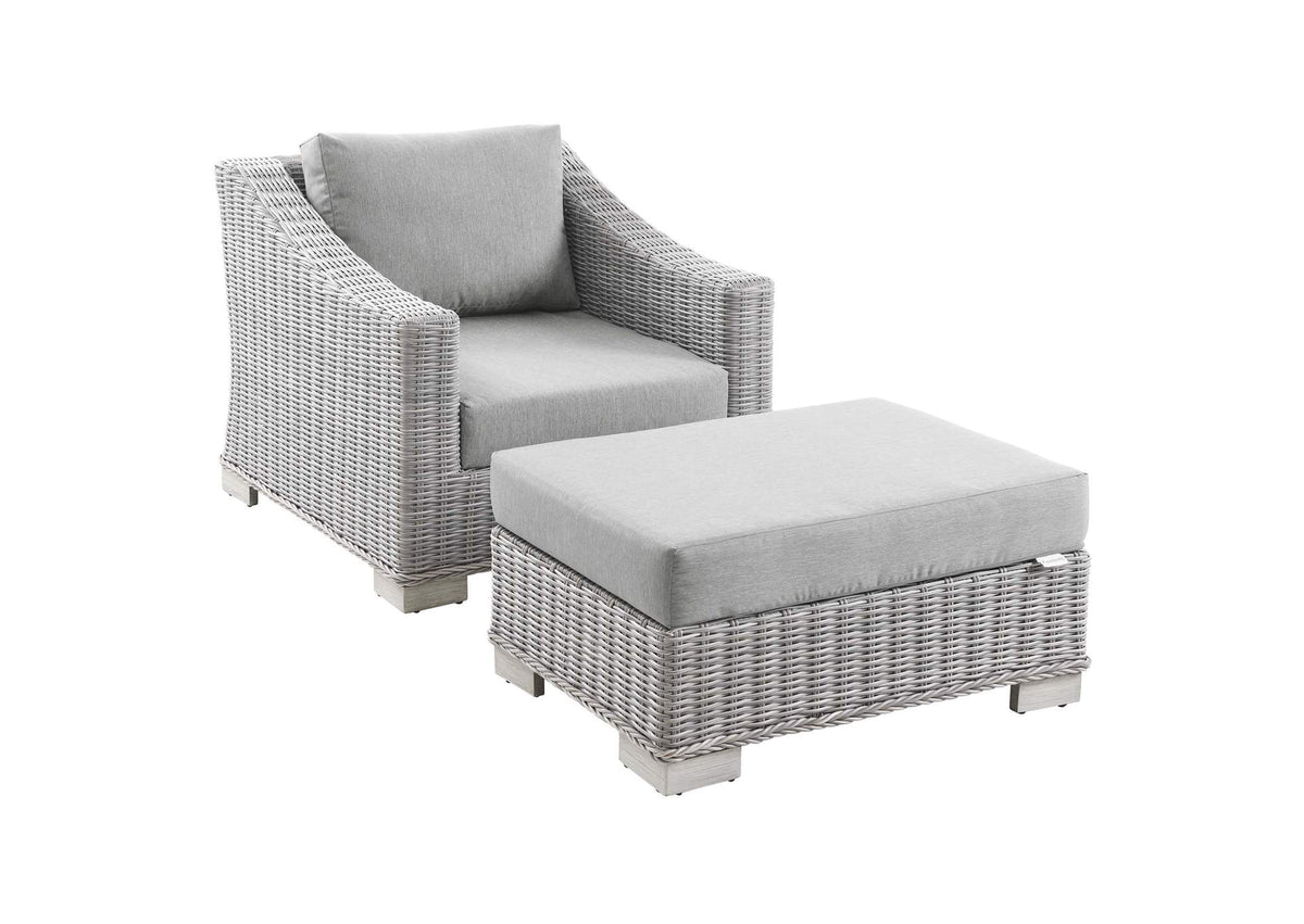 EEI-5090-GRY Conway 2-Piece Outdoor Patio Wicker Rattan Armchair And Ottoman Set By Modway