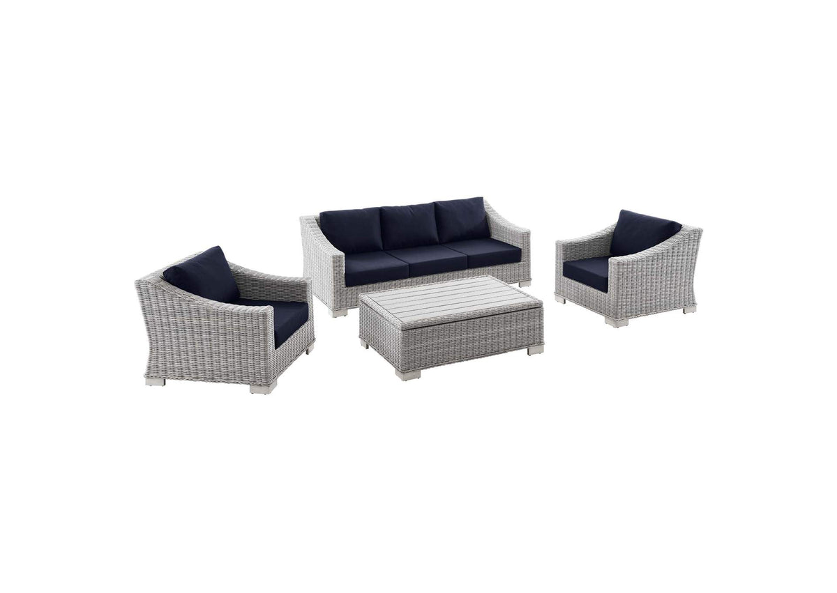EEI-5095-NAV Conway 4-Piece Outdoor Patio Wicker Rattan Furniture Set By Modway
