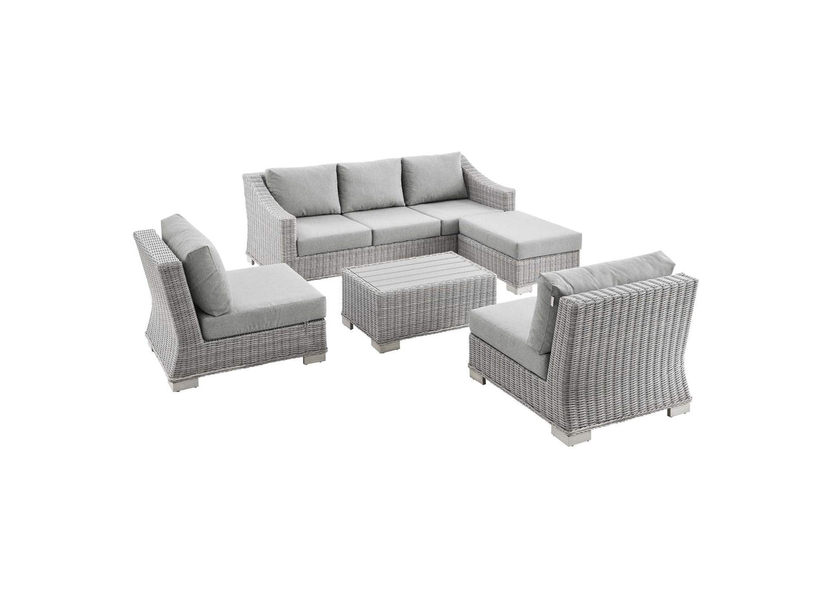 EEI-5097-GRY Conway 5 Piece Outdoor Patio Wicker Rattan Furniture Set By Modway