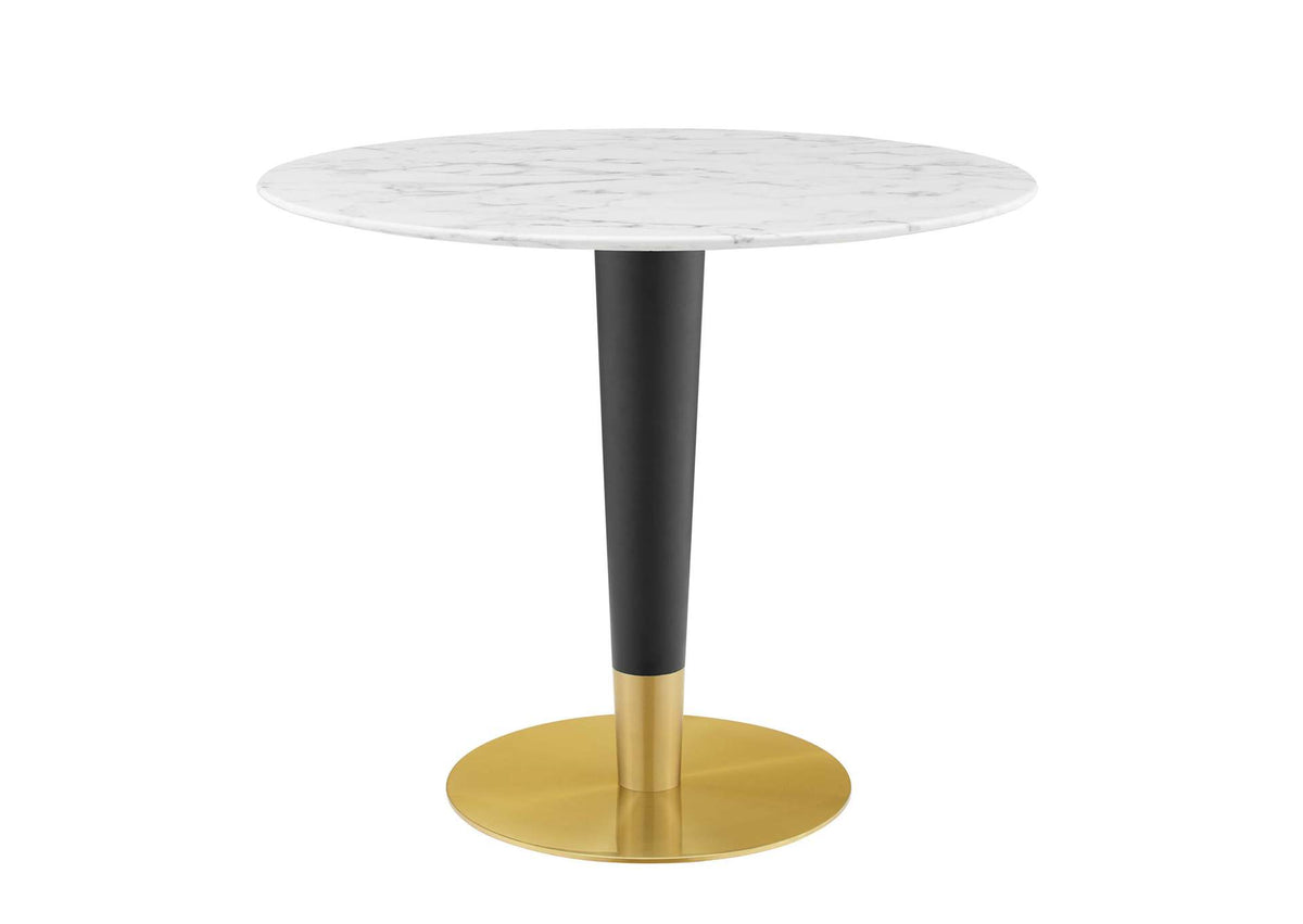 EEI-5122-GLD-WHI Zinque 36" Artificial Marble Dining Table By Modway
