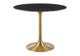 EEI-5225-GLD-BLK Lippa 36" Round Faux Marble Dining Table By Modway