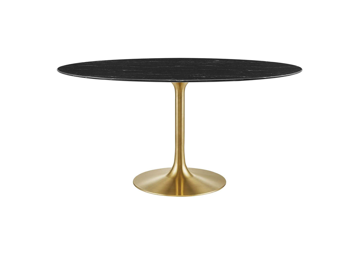 EEI-5243-GLD-BLK Lippa 60" Oval Faux Marble Dining Table By Modway