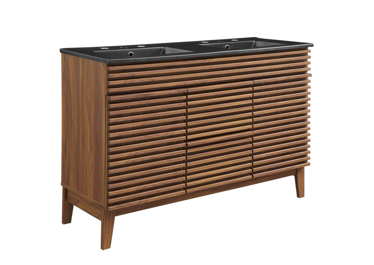 EEI-5381-WAL-BLK Render 48" Double Sink Bathroom Vanity By Modway