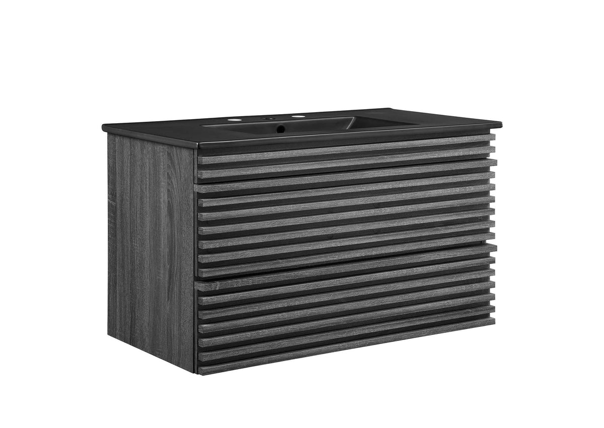 EEI-5395-CHA-BLK Render 36" Wall-Mount Bathroom Vanity By Modway