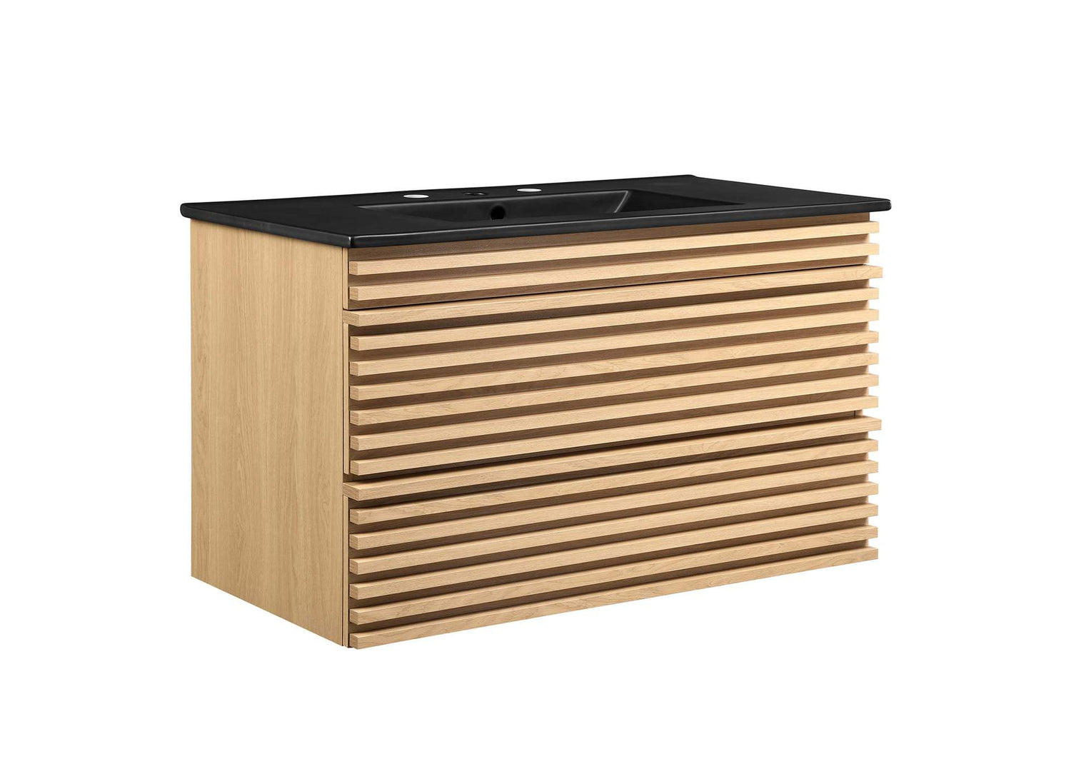 EEI-5395-OAK-BLK Render 36" Wall-Mount Bathroom Vanity By Modway