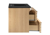 EEI-5395-OAK-BLK Render 36" Wall-Mount Bathroom Vanity By Modway
