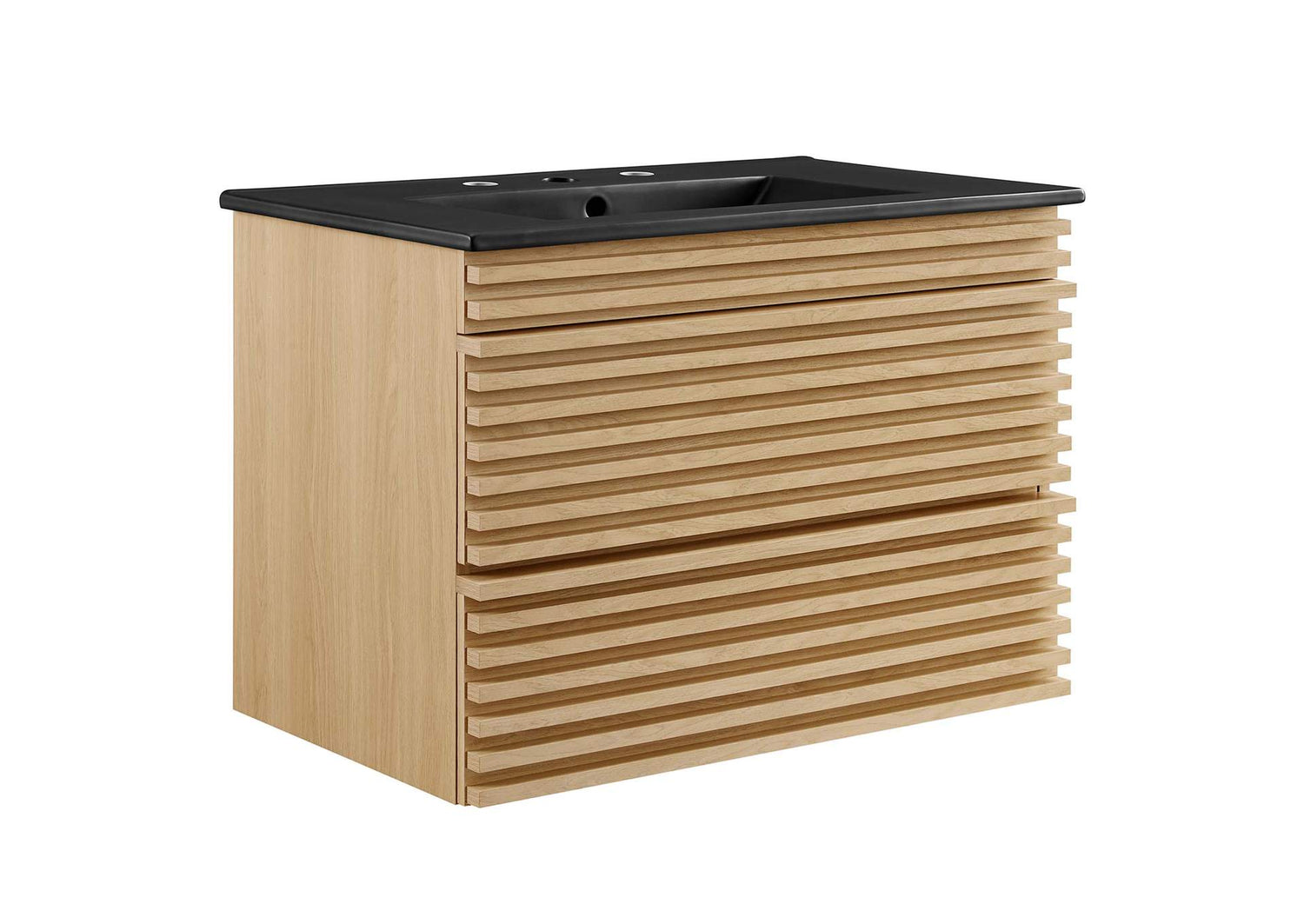 EEI-5417-OAK-BLK Render 30" Wall-Mount Bathroom Vanity By Modway