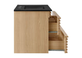 EEI-5417-OAK-BLK Render 30" Wall-Mount Bathroom Vanity By Modway