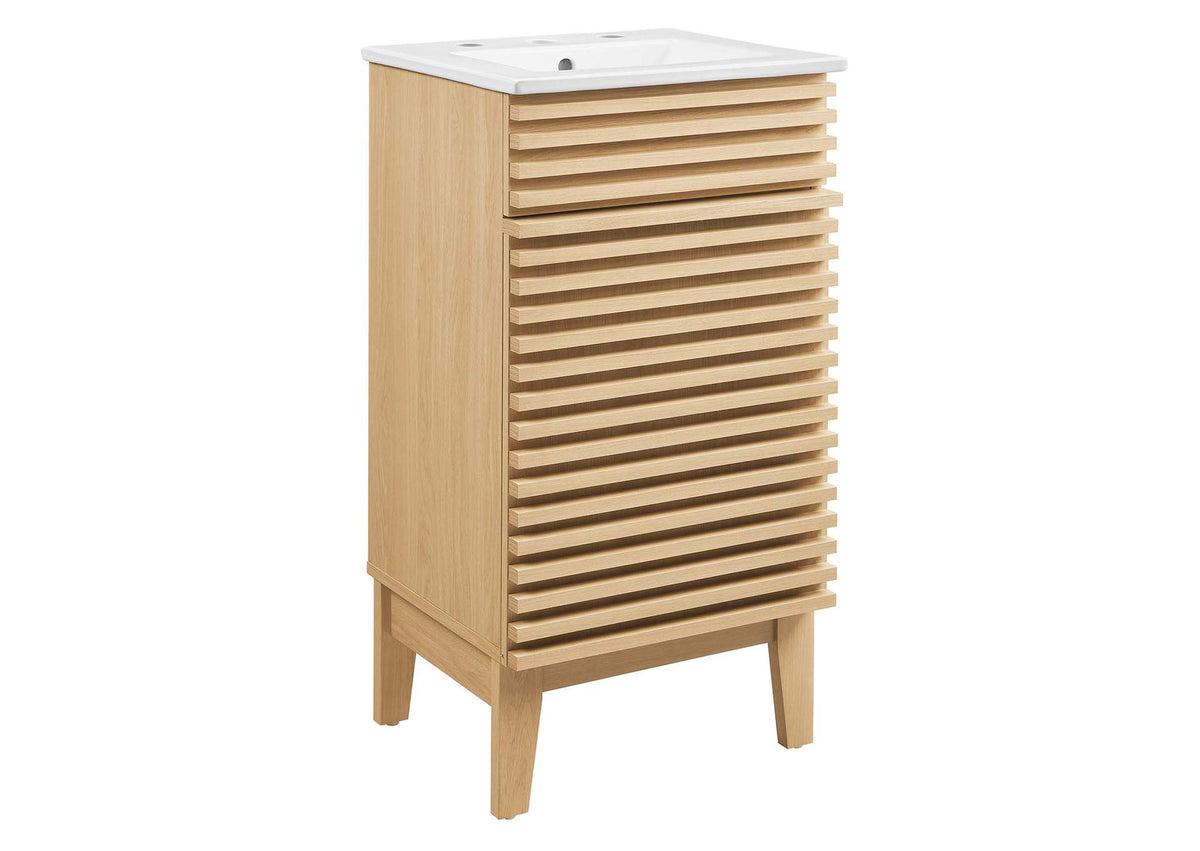 EEI-5420-OAK-WHI Render 18" Bathroom Vanity Cabinet By Modway