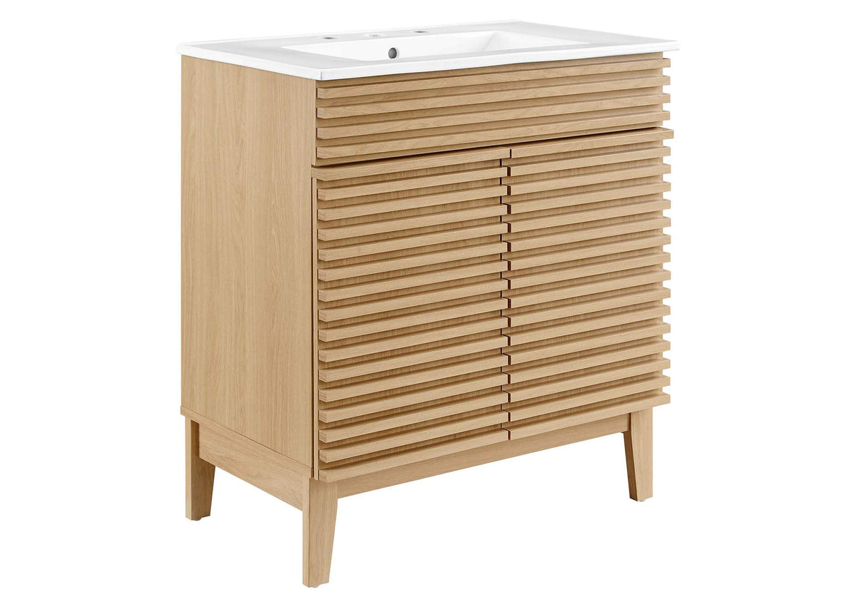 EEI-5422-OAK-WHI Render 30" Bathroom Vanity Cabinet By Modway
