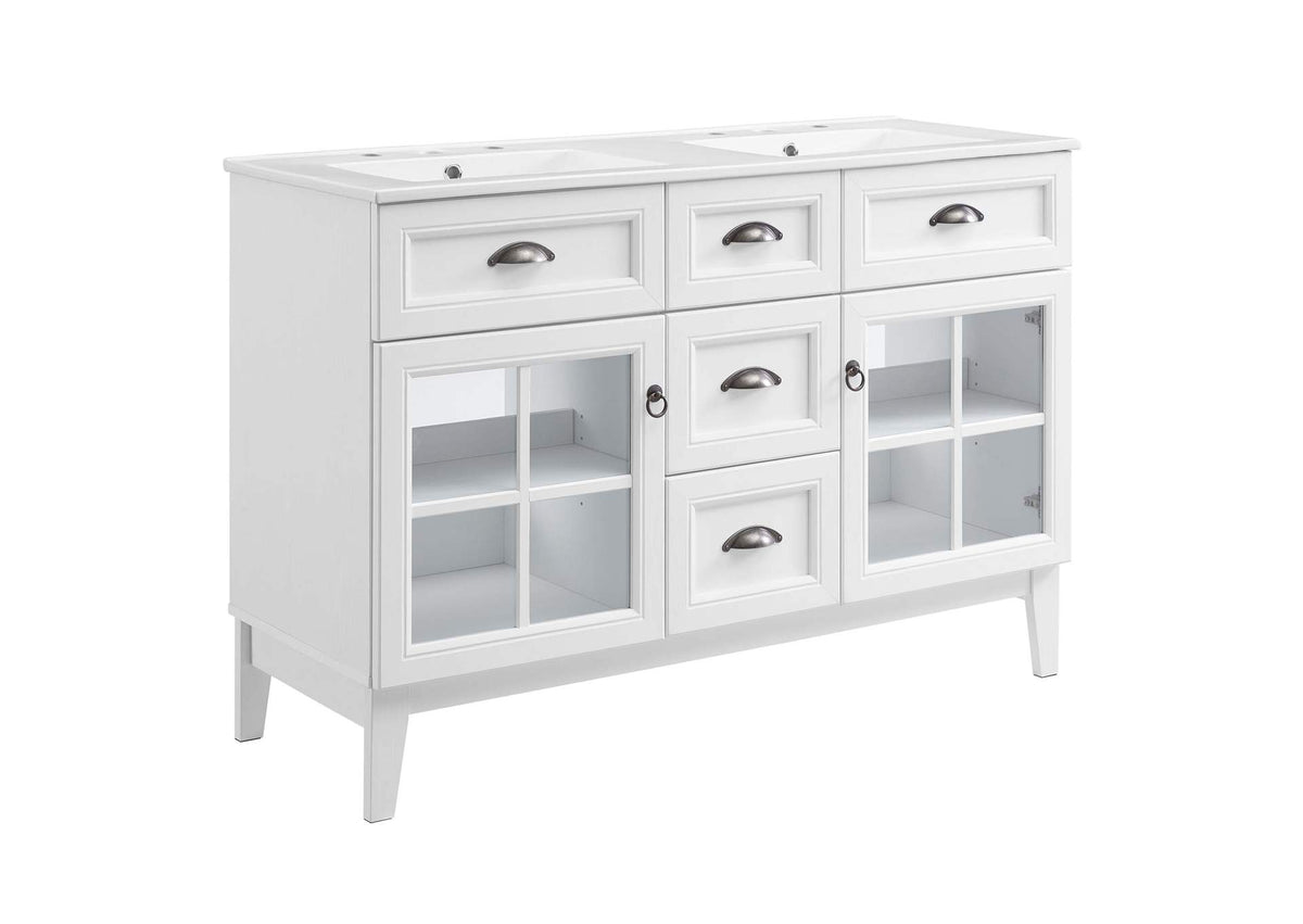 EEI-5428-WHI-WHI Isle 48" Double Bathroom Vanity Cabinet By Modway