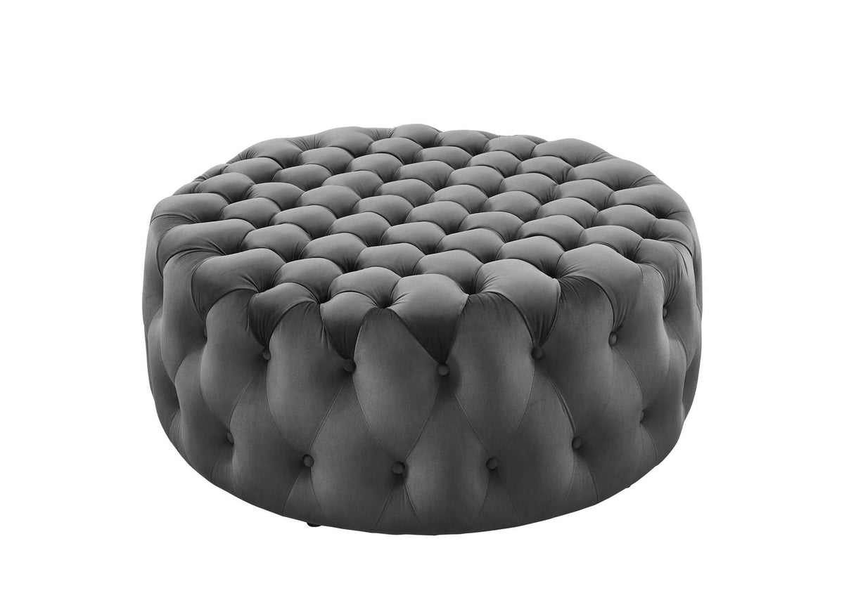 EEI-5469-GRY Amour Tufted Button Large Round Performance Velvet Ottoman By Modway