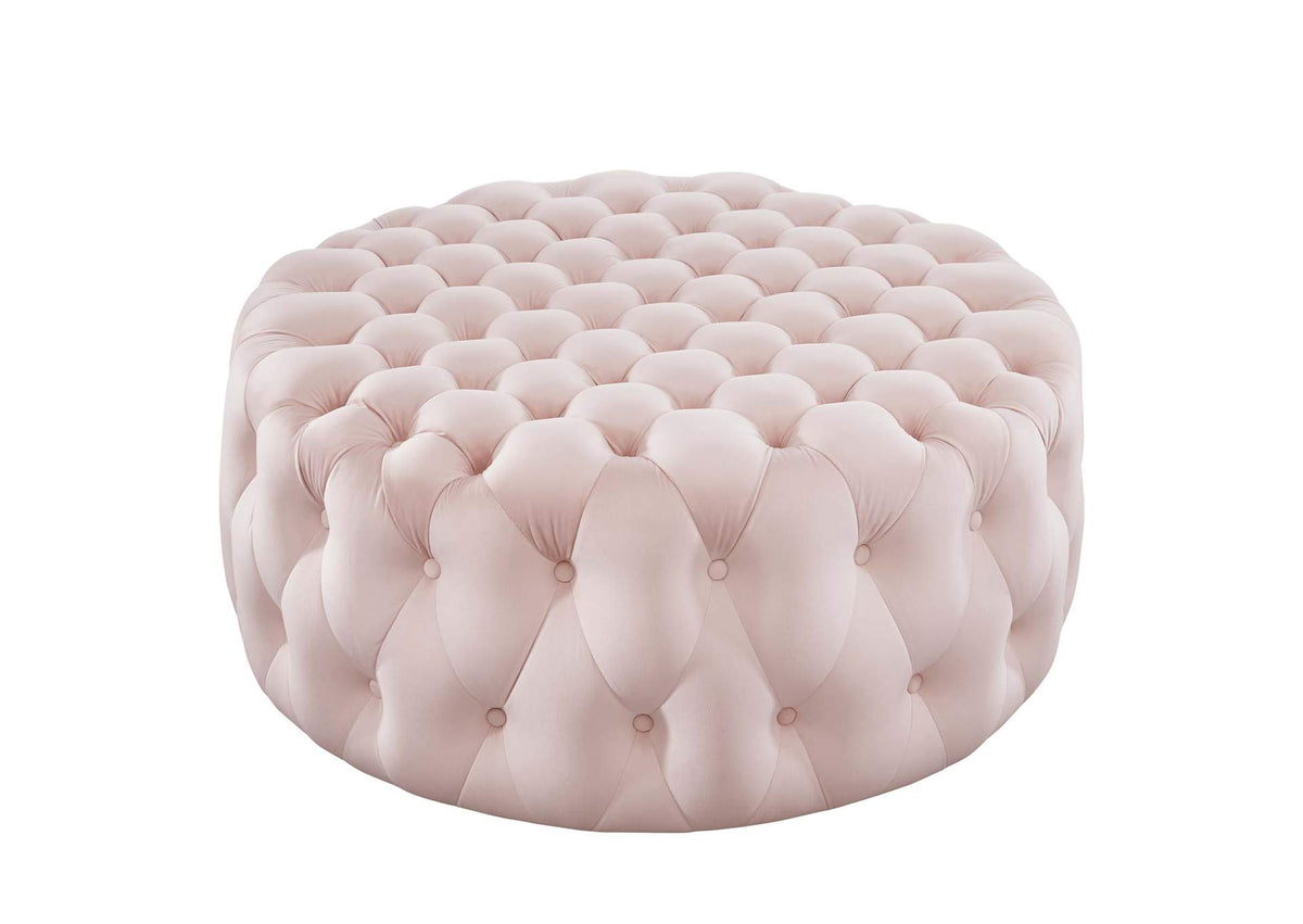 EEI-5469-PNK Amour Tufted Button Large Round Performance Velvet Ottoman By Modway