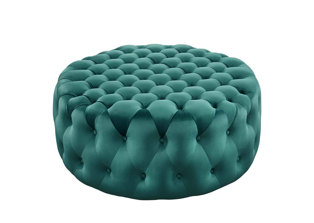 EEI-5469-TEA Amour Tufted Button Large Round Performance Velvet Ottoman By Modway