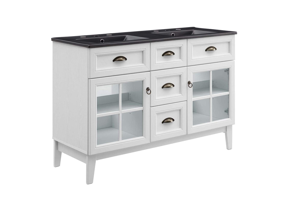 EEI-5480-WHI-BLK Isle 48" Double Bathroom Vanity Cabinet By Modway