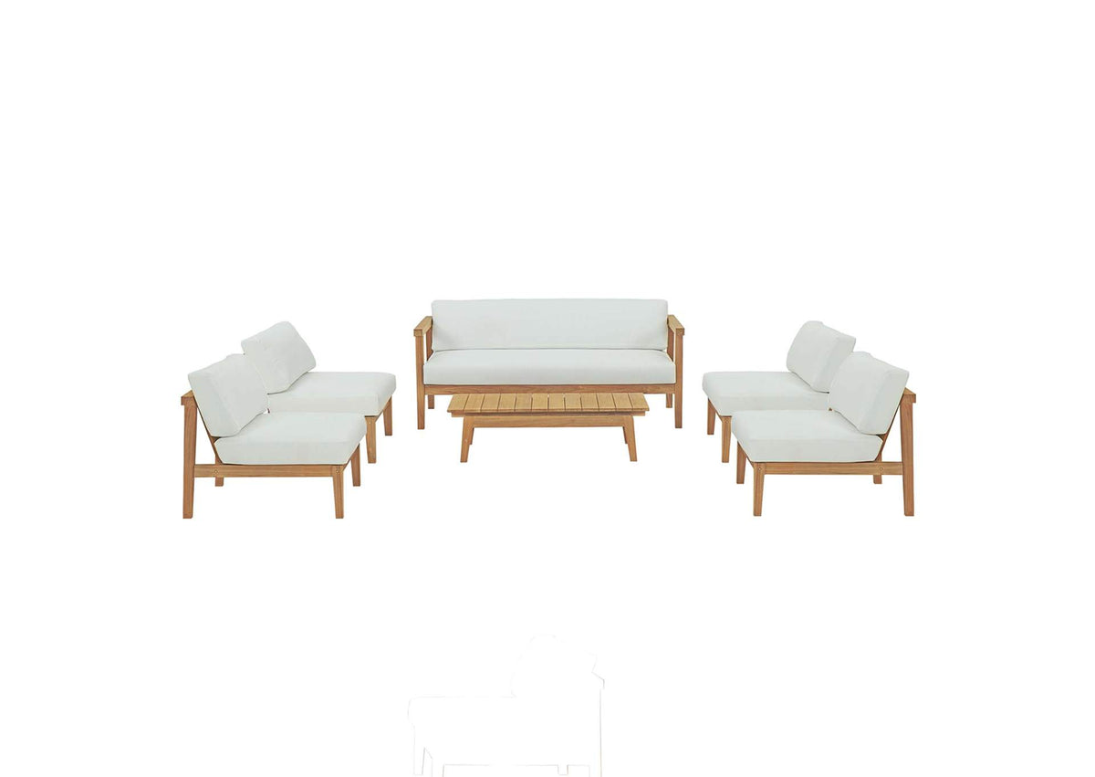 EEI-5483-NAT-WHI-SET Bayport 6 Piece Outdoor Patio Teak Set By Modway