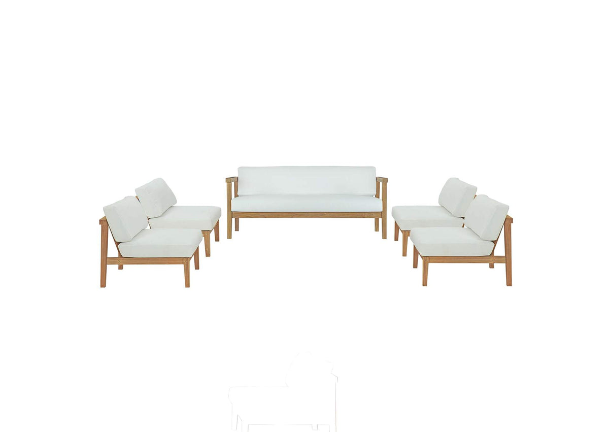 EEI-5484-NAT-WHI-SET Bayport 5 Piece Outdoor Patio Teak Set By Modway