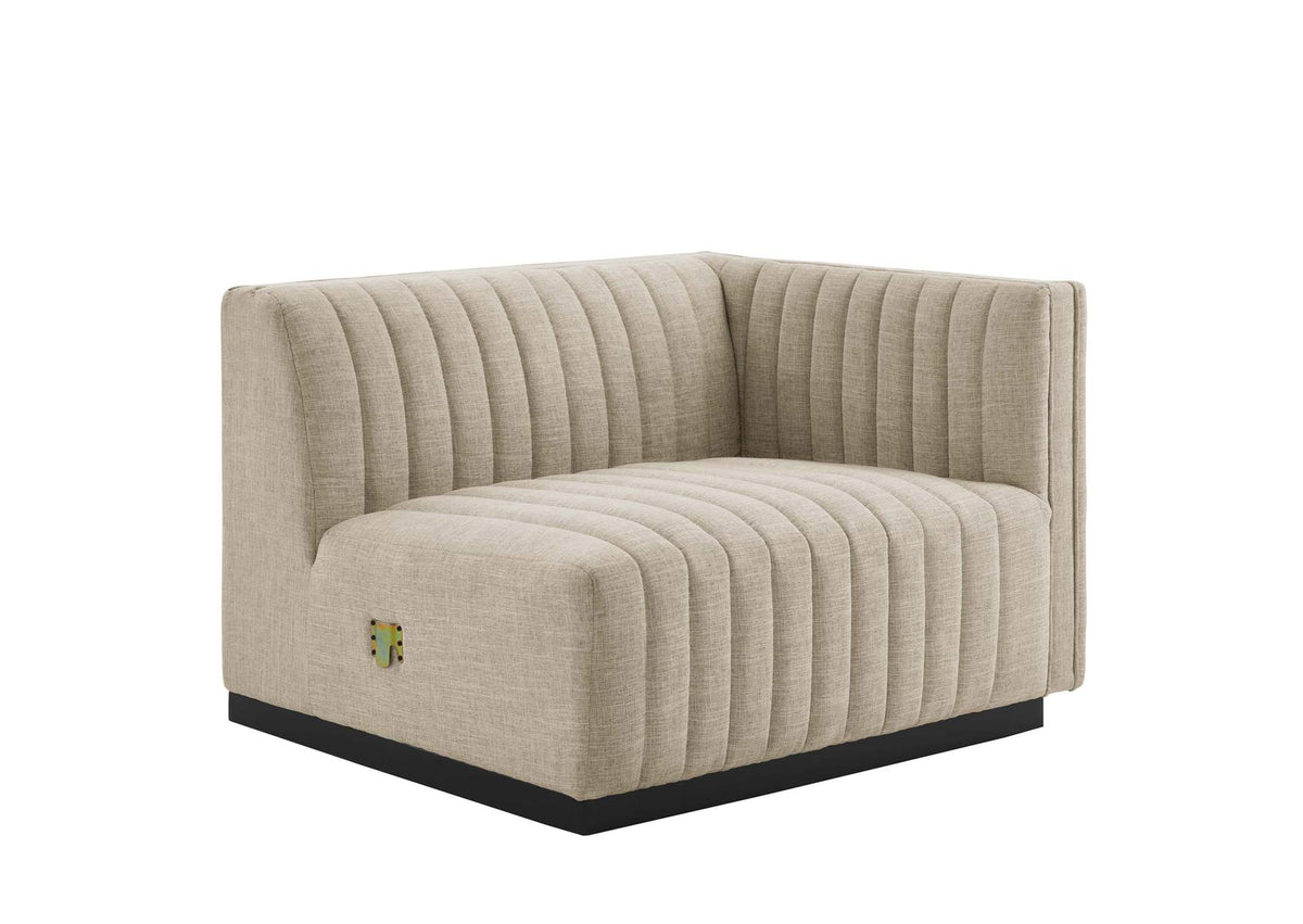 EEI-5493-BLK-BEI Conjure Channel Tufted Upholstered Fabric Right-Arm Chair By Modway