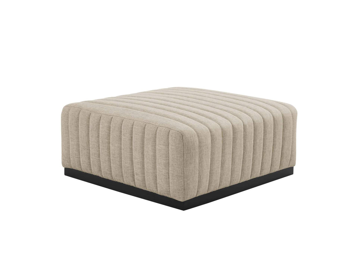 EEI-5501-BLK-BEI Conjure Channel Tufted Upholstered Fabric Ottoman By Modway