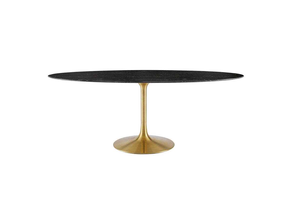 EEI-5528-GLD-BLK Lippa 78" Oval Faux Marble Dining Table By Modway