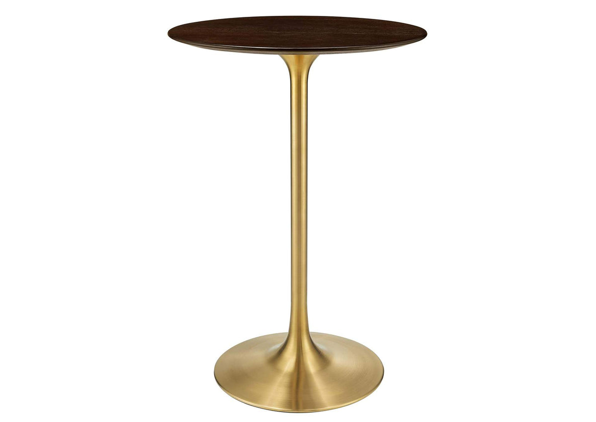 EEI-5529-GLD-CHE Lippa 28" Round Cherry Walnut Wood Bar Table By Modway