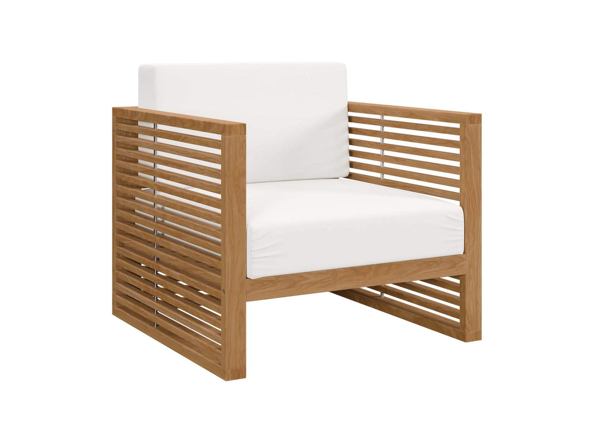 EEI-5606-NAT-WHI Carlsbad Teak Wood Outdoor Patio Armchair By Modway