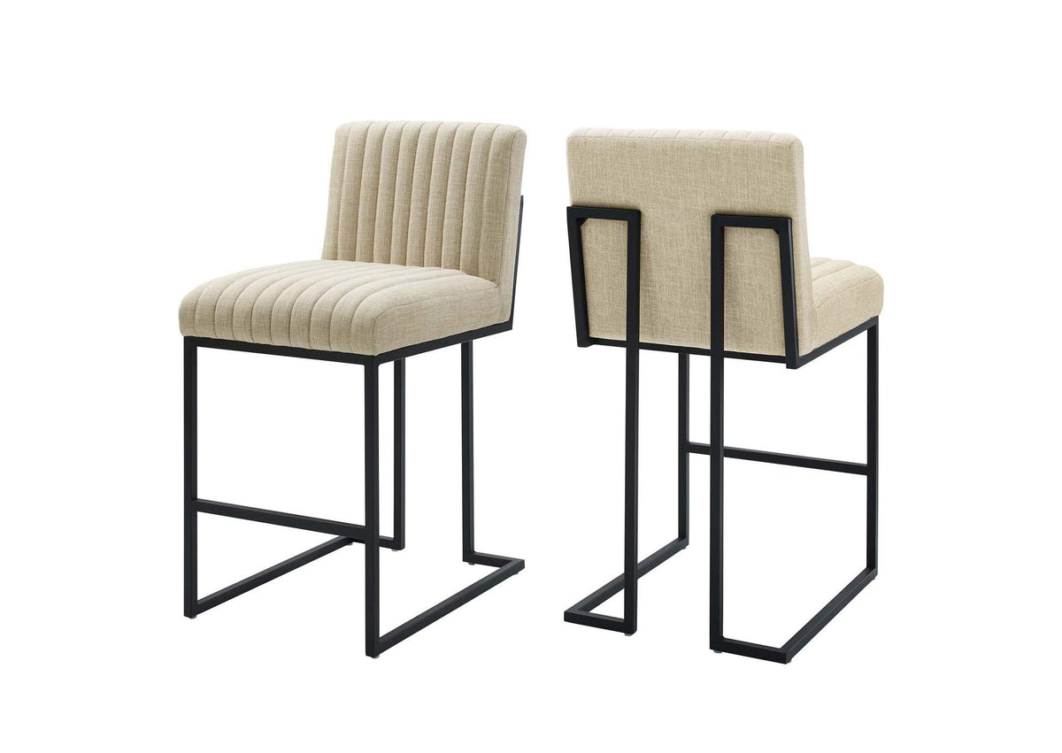 EEI-5741-BEI Indulge Channel Tufted Fabric Counter Stools Set Of 2 By Modway
