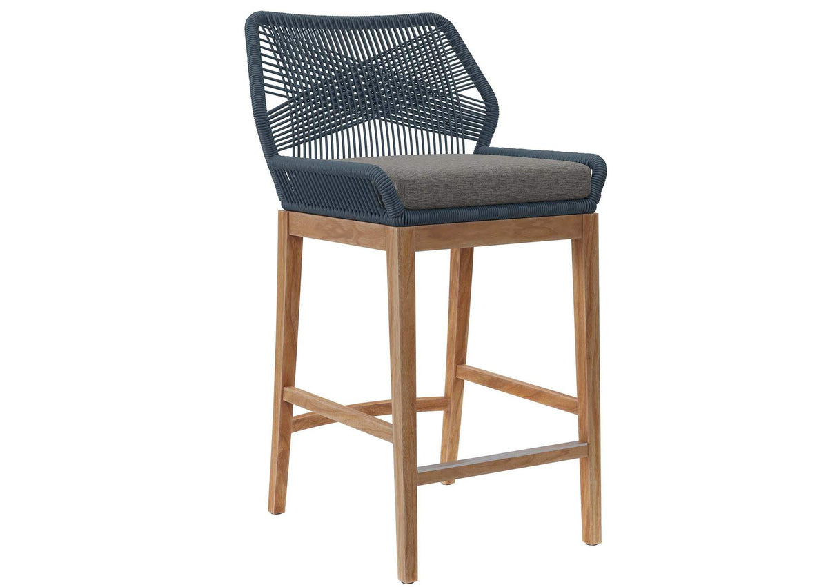 EEI-5746-BLU-GPH Wellspring Outdoor Patio Teak Wood Bar Stool By Modway