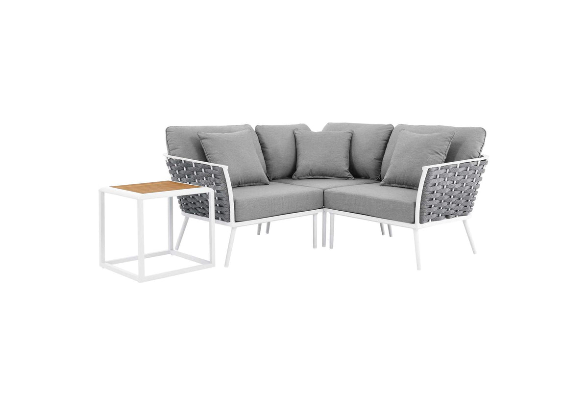 EEI-5755-WHI-GRY Stance 4 Piece Outdoor Patio Aluminum Sectional Sofa Set By Modway