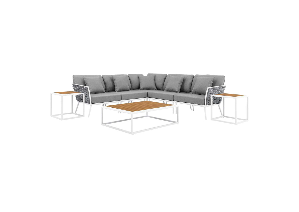 EEI-5757-WHI-GRY Stance 8 Piece Outdoor Patio Aluminum Sectional Sofa Set By Modway