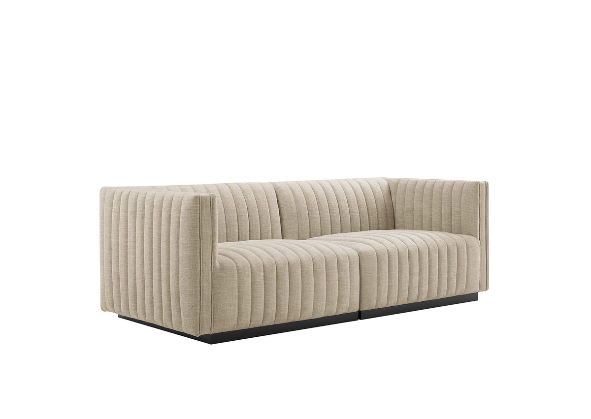 EEI-5786-BLK-BEI Conjure Channel Tufted Upholstered Fabric Loveseat By Modway